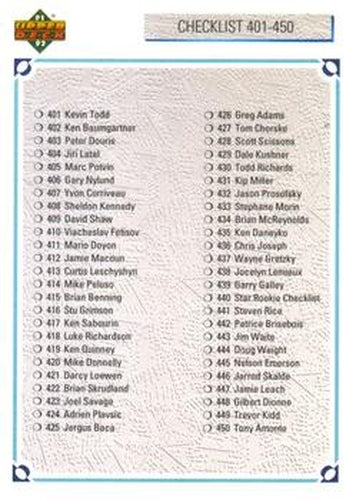 #500 Checklist 401-500 - 1991-92 Upper Deck Hockey