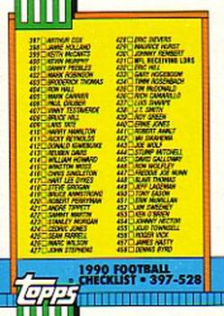 #500 Checklist 397-528 - No Team - 1990 Topps Football
