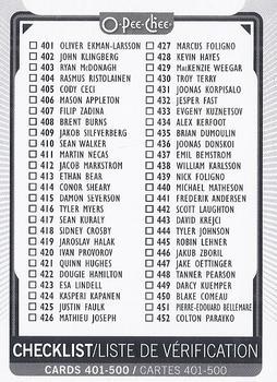 #500 Checklist: 401-500 CL - 2021-22 O-Pee-Chee Hockey