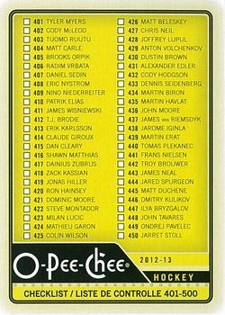 #500 Checklist: 401-500 - 2012-13 O-Pee-Chee Hockey