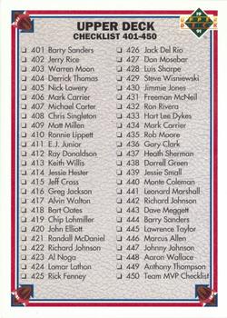 #500 Checklist 401-500 - 1991 Upper Deck Football