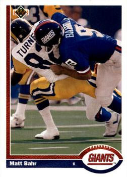 #502 Matt Bahr - New York Giants - 1991 Upper Deck Football