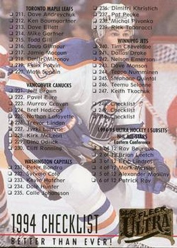 #250 Checklist: 211-250 - 1994-95 Ultra Hockey