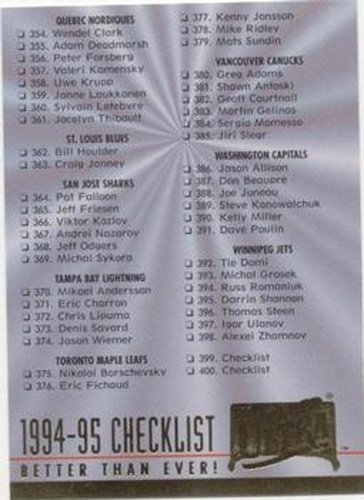 #400 Checklist: 354-400 - 1994-95 Ultra Hockey