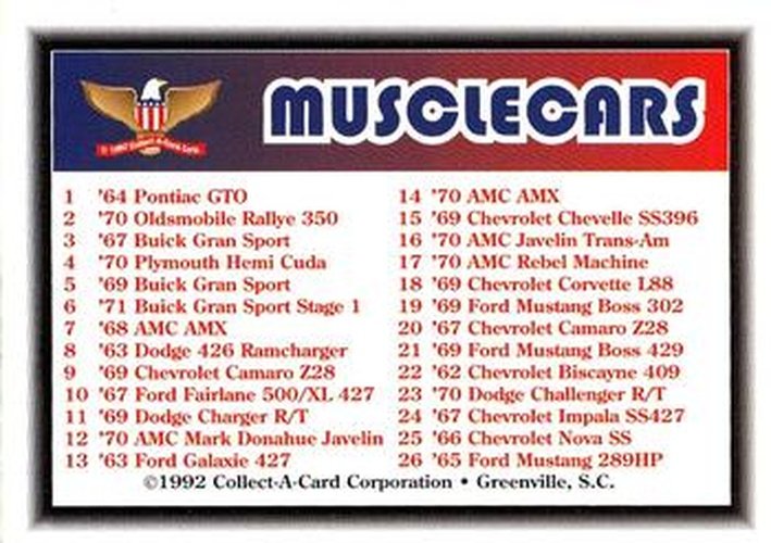 #50 Checklist Card #1 CL - 1992 Collect-A-Card Muscle Cars