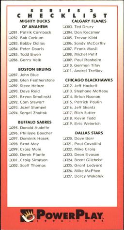 #518 Checklist - 1993-94 Fleer PowerPlay Hockey