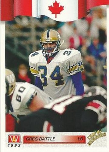 #51 Greg Battle - Winnipeg Blue Bombers - 1992 All World CFL Football