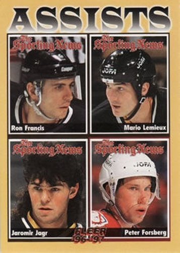 #139 Assists Ron Francis / Mario Lemieux / Jaromir Jagr / Peter Forsberg - Pittsburgh Penguins / Colorado Avalanche - 1996-97 Fleer Hockey