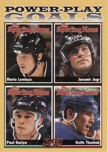 #141 Power-Play Goals Mario Lemieux / Jaromir Jagr / Paul Kariya / Keith Tkachuk - Pittsburgh Penguins / Anaheim Mighty Ducks / Phoenix Coyotes - 1996-97 Fleer Hockey