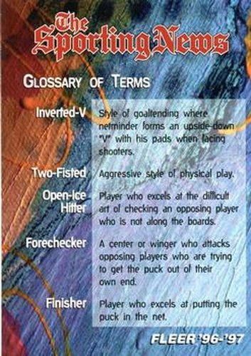 #150 Glossary Of Terms / Checklist - 1996-97 Fleer Hockey