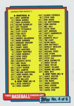 #527 Checklist 4 of 6 - Montreal Expos / New York Yankees / New York Mets / Oakland Athletics / Philadelphia Phillies - 1992 Topps Baseball