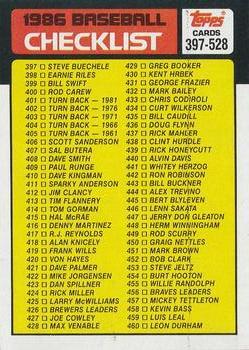 #527 Checklist: 397-528 - 1986 Topps Baseball