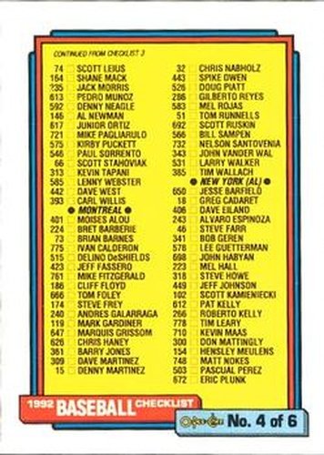 #527 Checklist 4 of 6 - 1992 O-Pee-Chee Baseball
