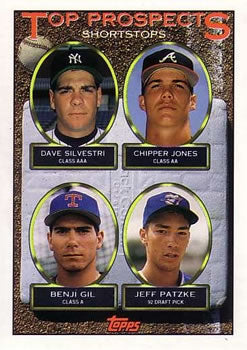 #529 Dave Silvestri / Chipper Jones / Benji Gil / Jeff Patzke - New York Yankees / Atlanta Braves / Texas Rangers / Toronto Blue Jays - 1993 Topps Baseball