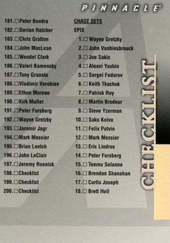 #200 Checklist: 181-200 - 1997-98 Pinnacle Hockey