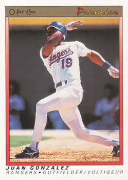 #54 Juan Gonzalez - Texas Rangers - 1991 O-Pee-Chee Premier Baseball