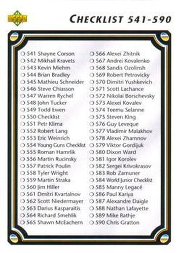 #550 Checklist 541-640 - 1992-93 Upper Deck Hockey