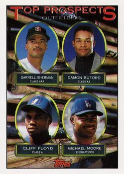 #576 Darrell Sherman / Damon Buford / Cliff Floyd / Michael Moore - San Diego Padres / Baltimore Orioles / Montreal Expos / Los Angeles Dodgers - 1993 Topps Baseball
