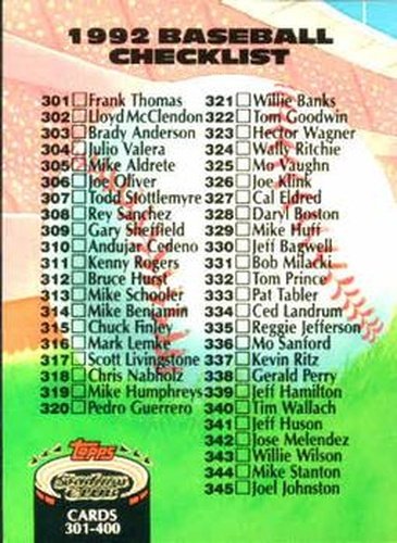 #588 Checklist: 301-400 - 1992 Stadium Club Baseball