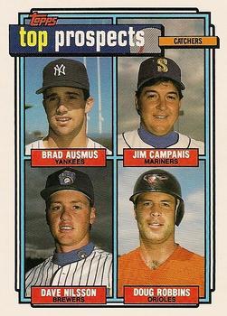 #58 1992 Top Prospects Catchers Brad Ausmus / Jim Campanis / Dave Nilsson / Doug Robbins - New York Yankees / Seattle Mariners / Milwaukee Brewers / Baltimore Orioles - 1992 Topps Baseball