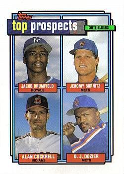 #591 1992 Top Prospects Outfielders Jacob Brumfield / Jeromy Burnitz / Alan Cockrell / D.J. Dozier - Kansas City Royals / New York Mets / Cleveland Indians - 1992 Topps Baseball