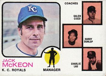 #593 Royals Field Leaders Jack McKeon / Galen Cisco / Harry Dunlop / Charlie Lau - Kansas City Royals - 1973 Topps Baseball