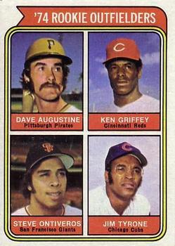 #598 1974 Rookie Outfielders Dave Augustine / Ken Griffey / Steve Ontiveros / Jim Tyrone - Pittsburgh Pirates / Cincinnati Reds / San Francisco Giants / Chicago Cubs - 1974 Topps Baseball