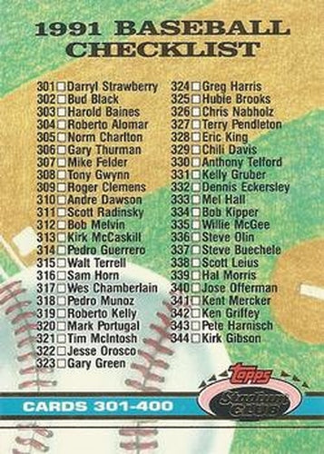 #598 Checklist: 301-400 - 1991 Stadium Club Baseball