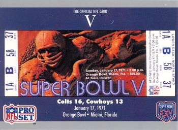 #5 SB V Ticket - Baltimore Colts / Dallas Cowboys - 1990-91 Pro Set Super Bowl XXV Silver Anniversary Football