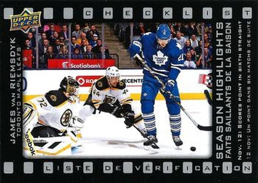 #SH-5 James van Riemsdyk - Toronto Maple Leafs - 2015-16 Upper Deck Tim Hortons Hockey - Season Highlights