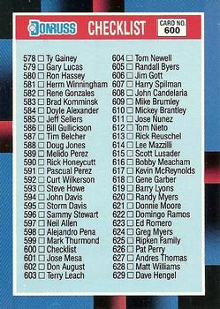 #600 Checklist 578-660 - 1988 Donruss Baseball