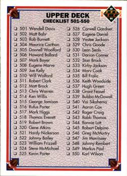 #600 Checklist 501-600 - 1991 Upper Deck Football