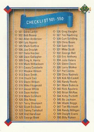 #600 Checklist 501-600 - 1991 Upper Deck Baseball