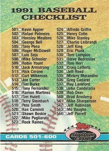 #600 Checklist: 501-600 - 1991 Stadium Club Baseball