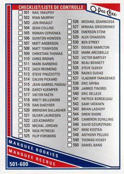 #600 Checklist: 501-600 - 2013-14 O-Pee-Chee Hockey