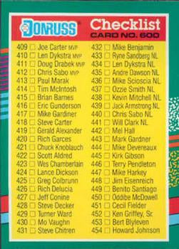 #600 Checklist 409-506 - 1991 Donruss Baseball
