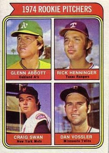 #602 1974 Rookie Pitchers Glenn Abbott / Rick Henninger / Craig Swan / Dan Vossler - Oakland Athletics / Texas Rangers / New York Mets / Minnesota Twins - 1974 Topps Baseball
