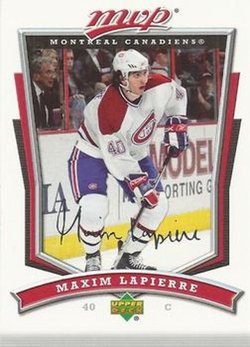 #60 Maxim Lapierre - Montreal Canadiens - 2007-08 Upper Deck MVP Hockey