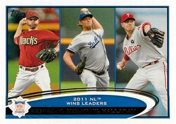 #156 2011 NL Wins Leaders Ian Kennedy / Clayton Kershaw / Roy Halladay - Arizona Diamondbacks / Los Angeles Dodgers / Philadelphia Phillies - 2012 Topps Baseball