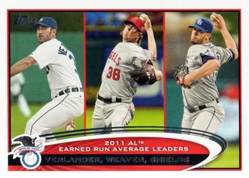 #52 2011 Leaders Justin Verlander / Jered Weaver / James Shields - Detroit Tigers / Los Angeles Angels / Tampa Bay Rays - 2012 Topps Baseball