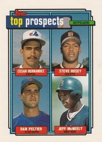 #618 1992 Top Prospects Outfielders Cesar Hernandez / Steve Hosey / Dan Peltier / Jeff McNeely - Montreal Expos / San Francisco Giants / Texas Rangers / Boston Red Sox - 1992 Topps Baseball