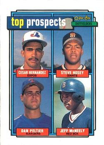 #618 1992 Prospects Cesar Hernandez / Steve Hosey / Dan Peltier / Jeff McNeely - Montreal Expos / San Francisco Giants / Texas Rangers / Boston Red Sox - 1992 O-Pee-Chee Baseball