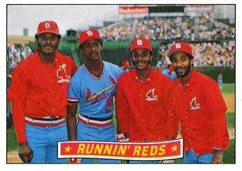 #625 Runnin' Reds Lonnie Smith / Ozzie Smith / David Green / Willie McGee - St. Louis Cardinals - 1984 Donruss Baseball