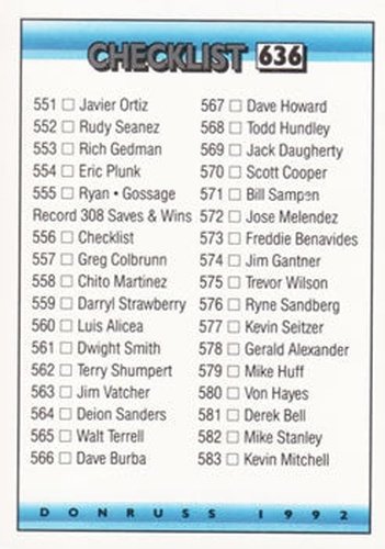 #636 Checklist 551-626 - 1992 Donruss Baseball