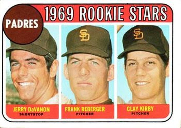 #637 Padres 1969 Rookie Stars Jerry DaVanon / Frank Reberger / Clay Kirby - San Diego Padres - 1969 Topps Baseball