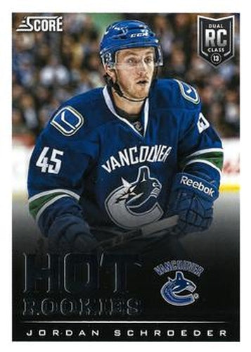 #637 Jordan Schroeder - Vancouver Canucks - 2013-14 Score Hockey