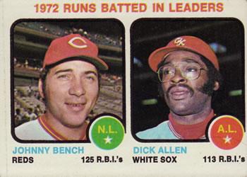 #63 1972 Runs Batted In Leaders Johnny Bench / Dick Allen - Cincinnati Reds / Chicago White Sox - 1973 Topps Baseball