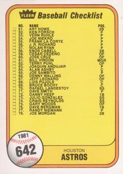 #642 Checklist: Astros / Yankees - Houston Astros / New York Yankees - 1981 Fleer Baseball