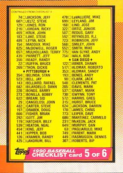 #646 Checklist 5 of 6 - Philadelphia Phillies / Pittsburgh Pirates / San Diego Padres / San Francisco Giants / Seattle Mariners / St. Louis Cardinals - 1990 O-Pee-Chee Baseball