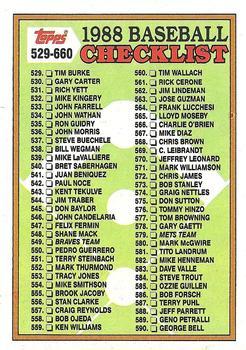 #646 Checklist: 529-660 - - 1988 Topps Baseball